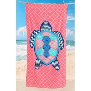 Sea Turtle Beach Towel Cotton Terry Teal Blue Pink 30 x 60-inch Summer Fun NEW